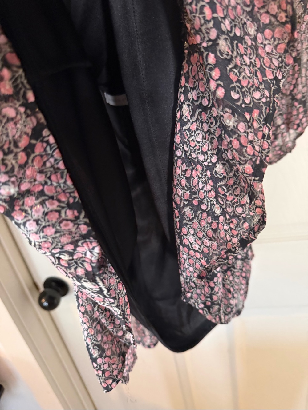 Altar'd State Black Mini Dress with Pink Floral Ruffle Tiers Sz M - Picture 3 of 7